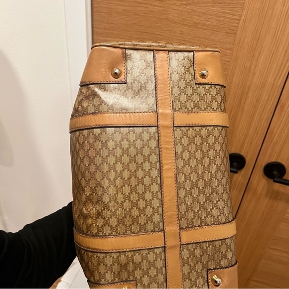 CELINE Macadam Leather & PVC Boston Bag Brown Authentic - Picture 8 of 14